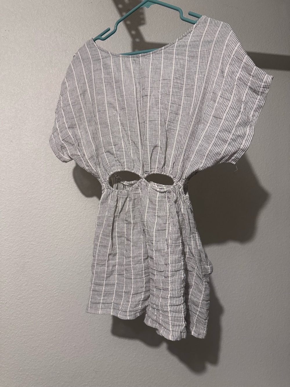 Striped Cutout Waist Short Jumpsuit in Light Gray